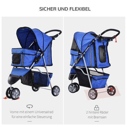 Pet stroller for dogs and cats, multicolored blue