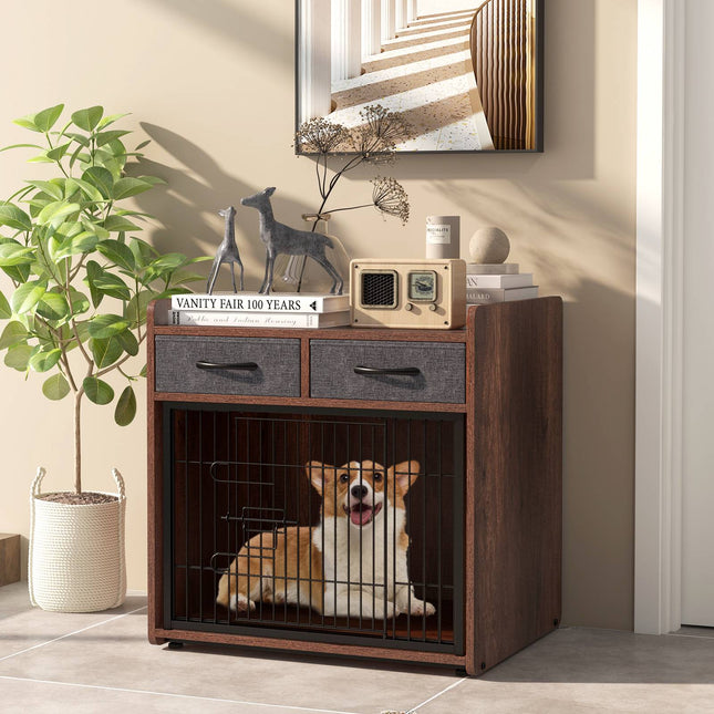 Table d'appoint pour cage de chien avec 2 tiroirs en tissu