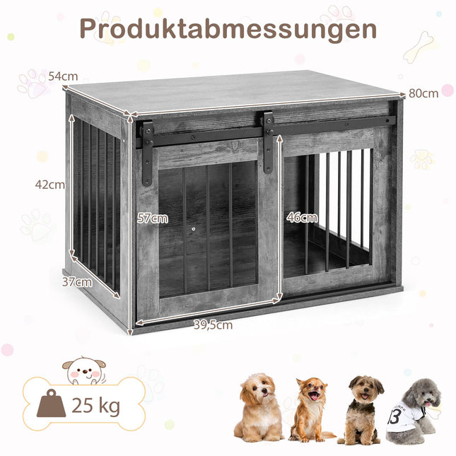 Cage pour chien avec porte coulissante de style grange, 80 cm, marron