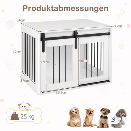 Meuble pour cage de chien avec porte coulissante de style grange, blanc, 80 cm