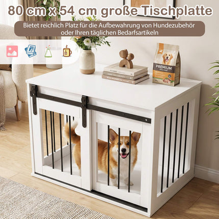 Meuble pour cage de chien avec porte coulissante de style grange, blanc, 80 cm