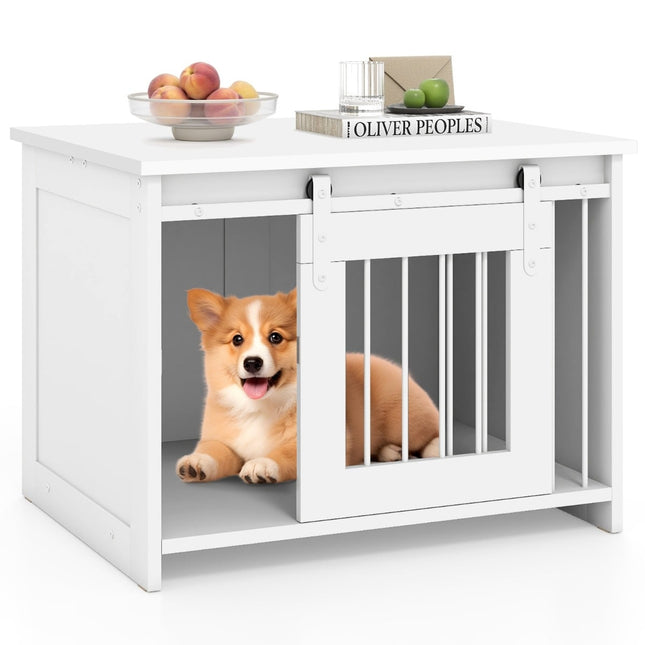 Cage pour chien avec porte coulissante - Métal et bois, 80 x 60 x 60 cm