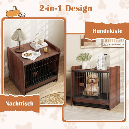 Cage pour chien et table de chevet avec porte verrouillable et plateau amovible