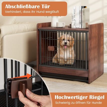 Cage pour chien et table de chevet avec porte verrouillable et plateau amovible