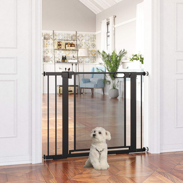 Hundegitter, kein Bohren, selbstschließend, Stahl, 75–103 cm, Schwarz