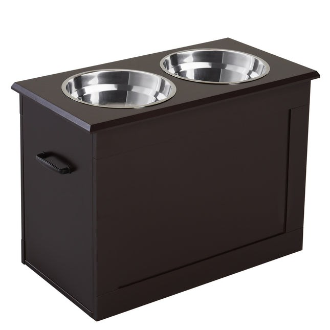 Gamelle Pour Chien Avec Espace De Rangement 2 Gamelles Station D'Alimentation Gamelle En Acier Inoxydable Gamelle Pour Chat Mdf Acier Inoxydable Expresso 60 X 30 X 41 Cm