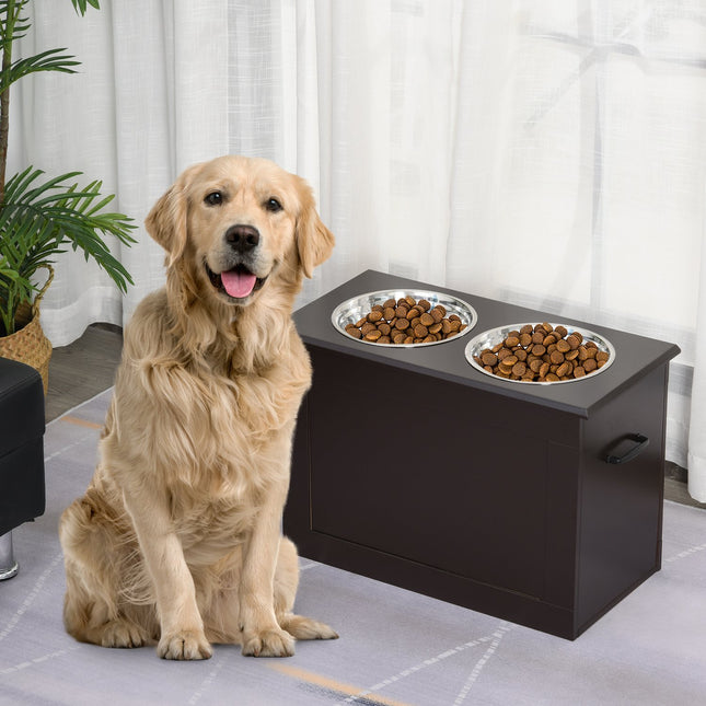 Gamelle Pour Chien Avec Espace De Rangement 2 Gamelles Station D'Alimentation Gamelle En Acier Inoxydable Gamelle Pour Chat Mdf Acier Inoxydable Expresso 60 X 30 X 41 Cm