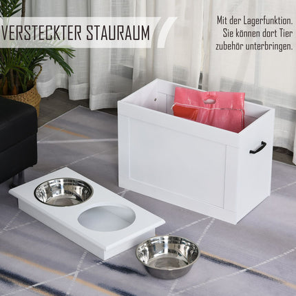 Futterstation mit Aufbewahrung - Weiß, 60x30x41cm