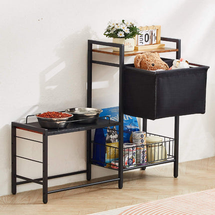 Dog Feeding Station with Storage, 4 Adjustable Heights, Black