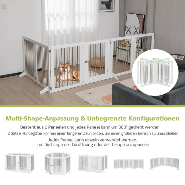Hundegitter Laufstall Freistehender Hundezaun mit 6 Paneelen 366 x 80 cm Weiß