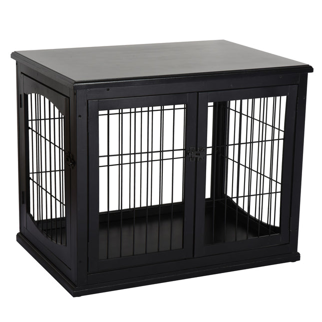 Niche Pour Chien Avec Surface De Table, Cage Pour Petits Animaux Pour Intérieur, Métal Mdf, Noir, 81X58,5X66 Cm