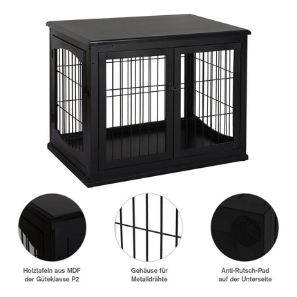 Niche Pour Chien Avec Surface De Table, Cage Pour Petits Animaux Pour Intérieur, Métal Mdf, Noir, 81X58,5X66 Cm
