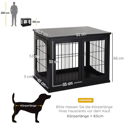 Niche Pour Chien Avec Surface De Table, Cage Pour Petits Animaux Pour Intérieur, Métal Mdf, Noir, 81X58,5X66 Cm