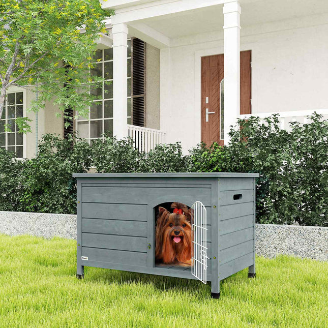 Niche pour chien avec porte, boîte en maille, cage de transport pour chats, lapins, extérieur, étanche, sapin gris, 80 x 55 x 53,5 cm Aosom
