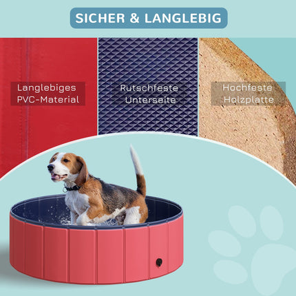 Hundebecken, strapazierfähiges PVC und Holz, 100x30 cm, Rot