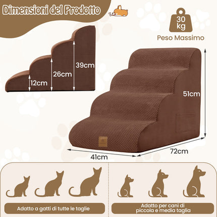 Rampe pour chien, 4 marches en mousse, antidérapante, housse lavable