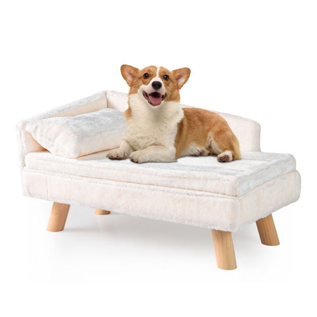 Canapé-lit pour chien avec coussin amovible, oreiller et pieds en bois
