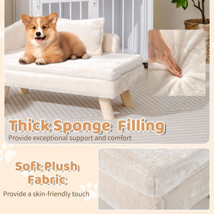 Canapé-lit pour chien avec coussin amovible, oreiller et pieds en bois