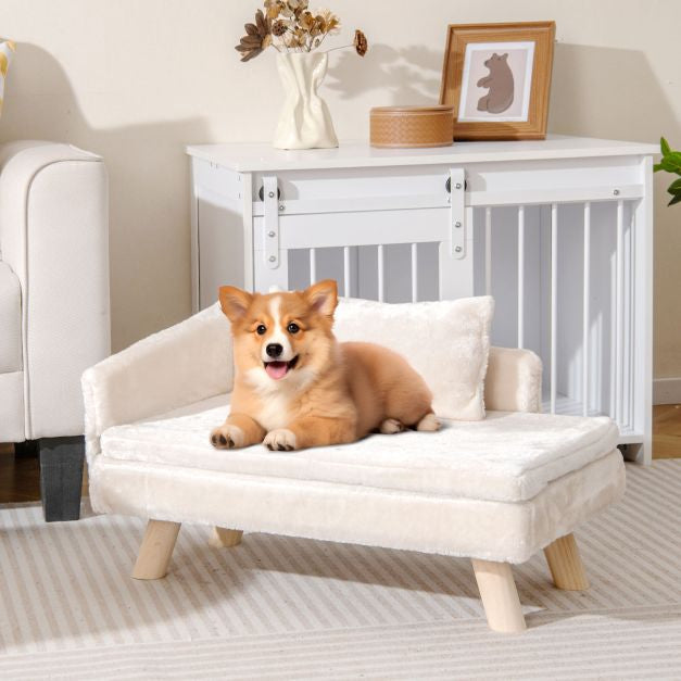 Canapé-lit pour chien avec coussin amovible, oreiller et pieds en bois