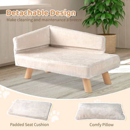 Canapé-lit pour chien avec coussin amovible, oreiller et pieds en bois