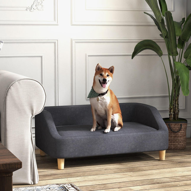 Canapé Pour Chien Pour Chiens De Taille Moyenne Et Grande, Design Surélevé Avec Pieds En Bois, Gris Foncé
