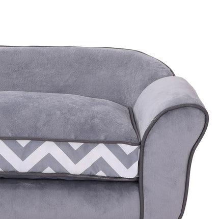 Graues Haustiersofa aus Samt mit waschbarem Kissen und erhöhten Füßen