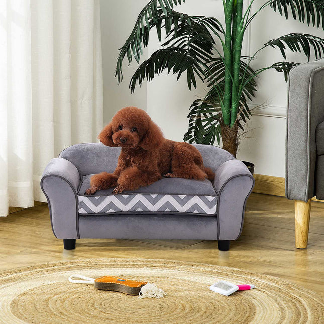 Canapé Pour Chien Avec Coussin, Pieds Surélevés, Lavable, Velours, Gris, 73,5 X 41 X 33 Cm