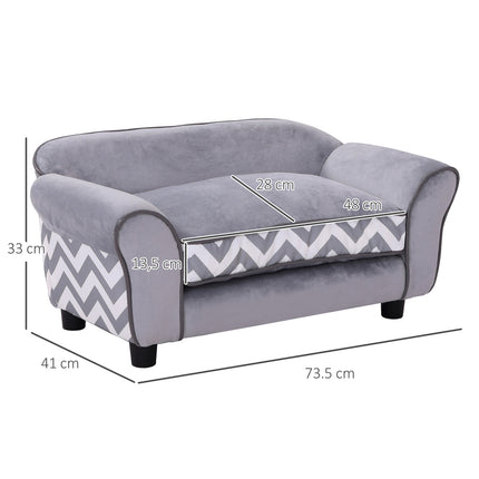 Graues Haustiersofa aus Samt mit waschbarem Kissen und erhöhten Füßen
