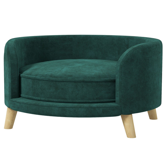 Canapé Pour Chien Aspect Velours Avec Coussin, Design Surélevé Et Pieds En Bois, Vert