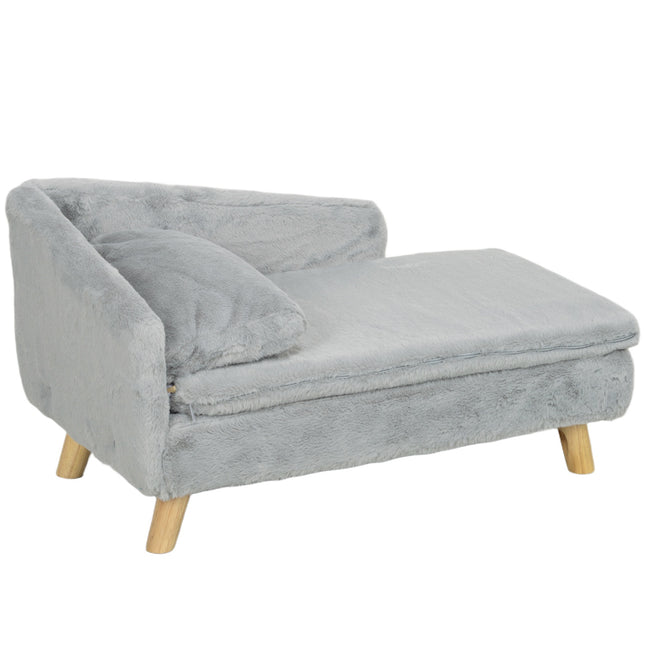 Canapé pour chien de taille moyenne, lit pour chien avec coussin amovible et lavable, canapé pour animal domestique avec pieds en bois, design surélevé, 15 kg, gris clair