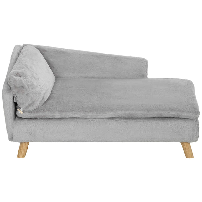 Canapé pour chien de taille moyenne, lit pour chien avec coussin amovible et lavable, canapé pour animal domestique avec pieds en bois, design surélevé, 20 kg, gris clair