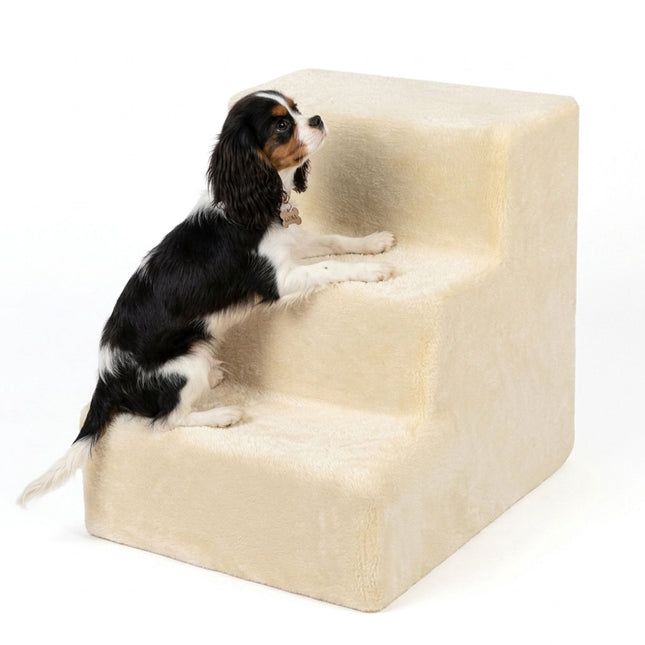 Hundetreppe, 3 Stufen – Beige, weicher Plüschbezug