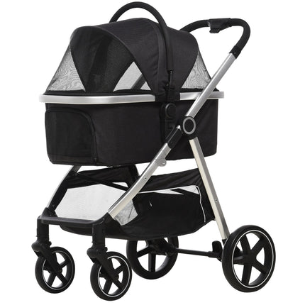 Zusammenklappbarer Hunde- und Katzenbuggy - 3-in-1 mit Kissen, Bremsen