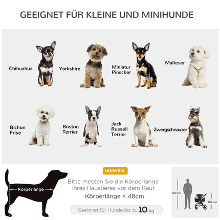 Zusammenklappbarer Hunde- und Katzenbuggy - 3-in-1 mit Kissen, Bremsen