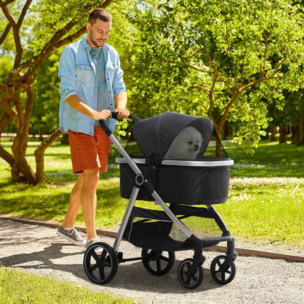 Zusammenklappbarer Hunde- und Katzenbuggy - 3-in-1 mit Kissen, Bremsen