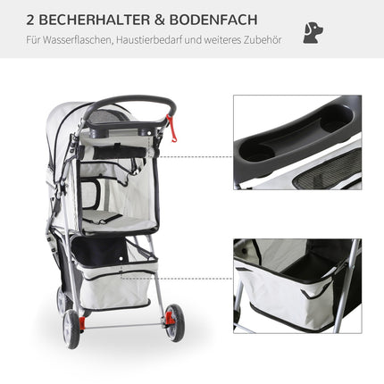 Multicolored pet stroller - for dogs and cats, gray