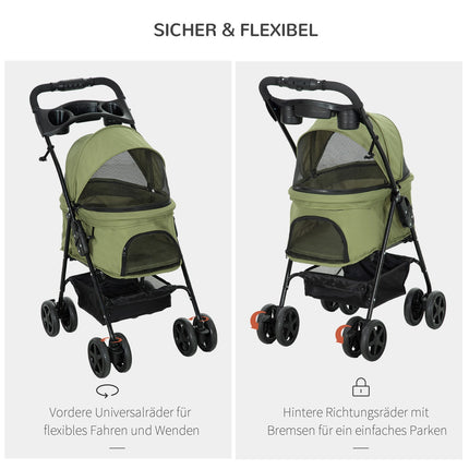 Haustierkinderwagen, faltbar, für kleine Hunde und Katzen, Oxford Green