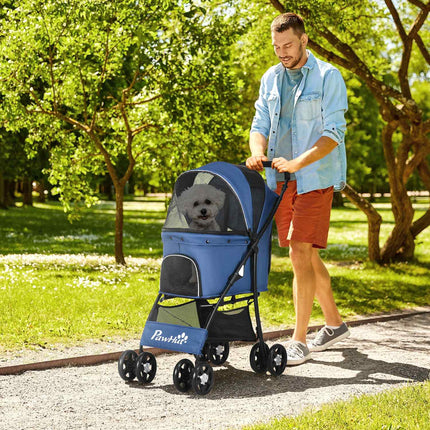 Zusammenklappbarer Hunde- und Katzenbuggy mit Kissen und Aufbewahrungsfach