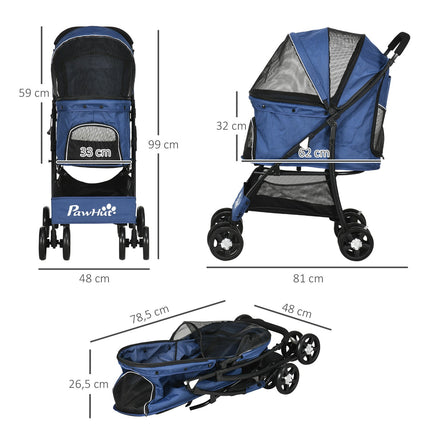 Zusammenklappbarer Hunde- und Katzenbuggy mit Kissen und Aufbewahrungsfach
