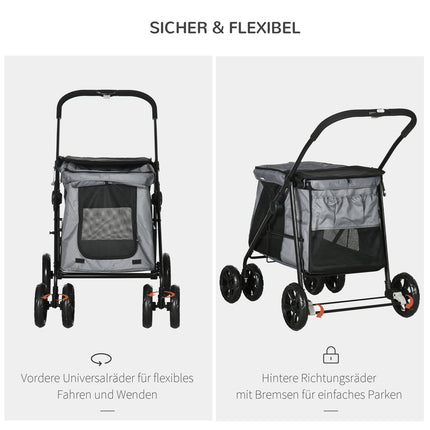 Zusammenklappbarer Tierkinderwagen mit Kissen, Netz, 20 kg Traglast