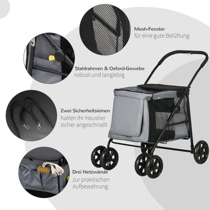 Zusammenklappbarer Tierkinderwagen mit Kissen, Netz, 20 kg Traglast