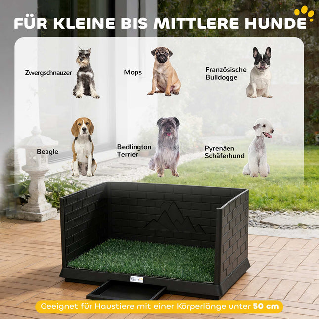 Toilettes pour chien avec gazon artificiel, parois hautes, système d'évacuation, 75 x 51 cm