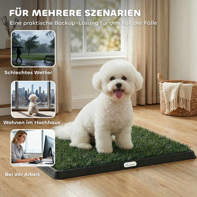 Toilettes pour chien avec tapis en gazon synthétique lavable, 63 x 50,5 cm, noir/vert