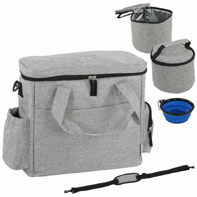 Sac de voyage pour chien avec 2 boîtes à croquettes et une gamelle pliable