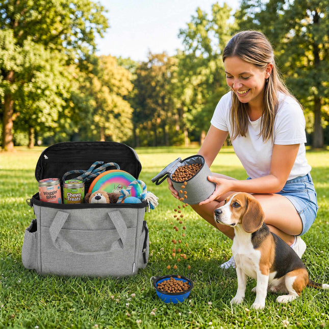 Sac de voyage pour chien avec 2 boîtes à croquettes et une gamelle pliable