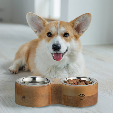 Barre de gamelles pour chien avec 2 gamelles
