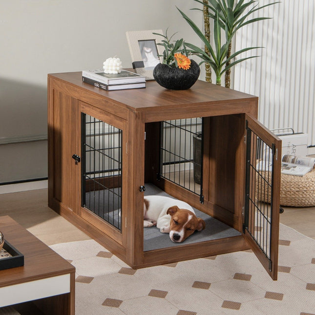 Cage pour chien cage pour animaux combinaison de boîte pour animaux de compagnie et table d'appoint avec coussin 92 x 59 x 66,5 cm