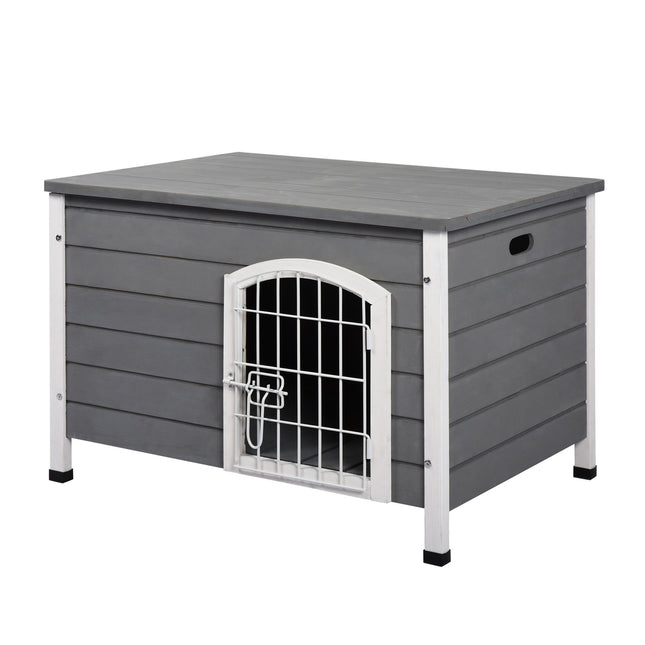 Wasserdichte Outdoor-Hundehütte mit Tür, graues Fichtenholz