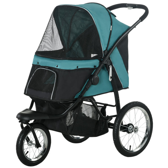 Poussette pour chien poussette pour chien pliable pour chiens et chats jusqu'à 20 kg poussette pour chat avec roues en caoutchouc tout terrain coussins fenêtres grillagées portes poussette pour chat avec panier de rangement poussette vert foncé Aosom