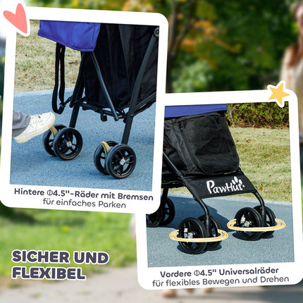 Zusammenklappbarer Tierwagen für Hunde und Katzen bis 4 kg, mit Netz und Stauraum